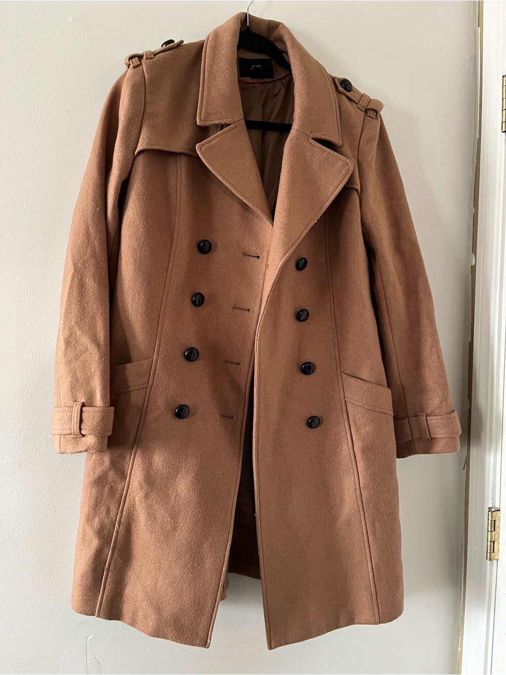H&M Double Breasted Tan Camel Wool Belted Trench Coat 10 Quiet Luxury Preppy